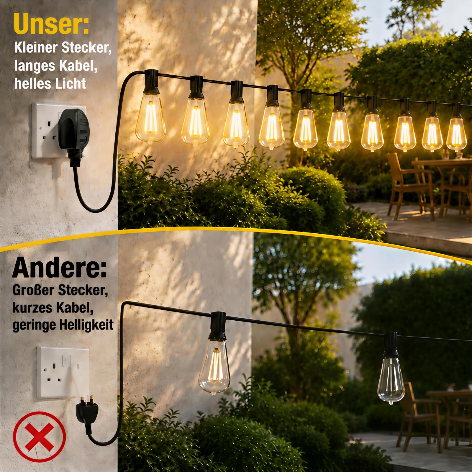 AzureStar Catena luminosa da 22 m, estendibile, a LED, per esterni, con 36 + 2 IP44, impermeabile, 2700 K, ST38, 72 m, espandibile, per esterni, giardino, alberi, terrazze, alta