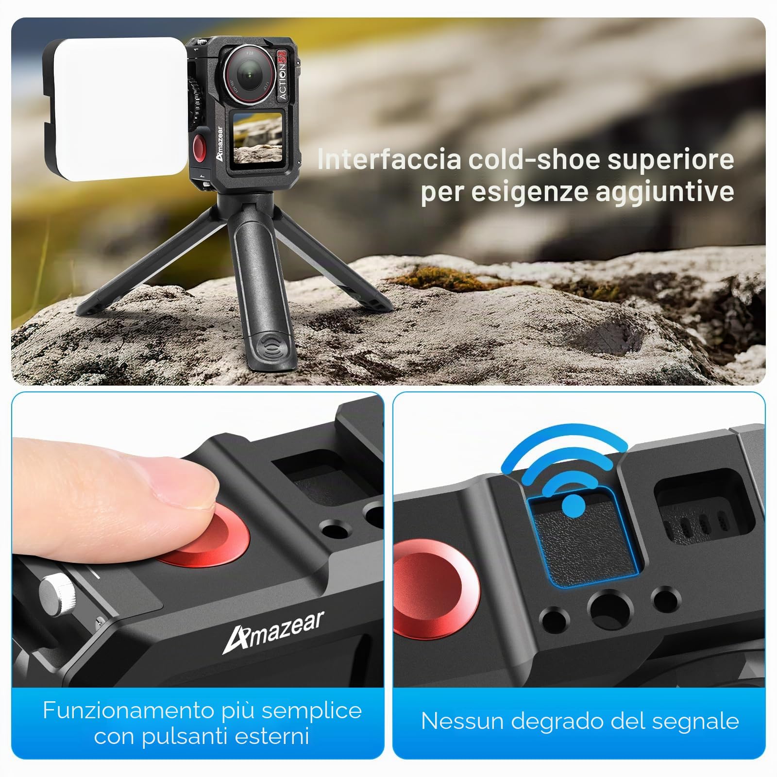 AMAZEAR Gabbia Metallica per DJI Osmo Action 4 Action 5 Pro Accessori, DJI Action4 Action5 Pro Telaio Protettivo Multifunzionale Custodia in Alluminio Kit Combinato,osmo action 4/5 cage