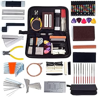 SINBRLAI 72PCS Guitar Tool Kit, Guitar Repairing Maintenance Tool Kit with Guitar Strings, String Action Ruler Guitar Accessories, Suitable for Guitar/Ukulele/Bass Maintenance、Cleaning