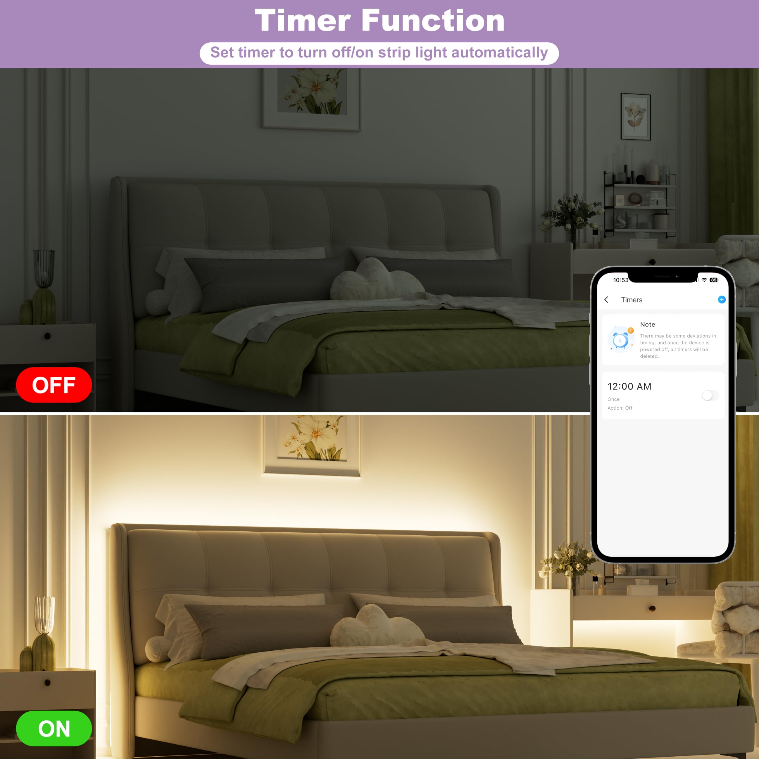 MIWISE LED-Streifen, 1,8 m, CRI 90+, dimmbar, 3000 K, warmweiß, super hell, App-/RF-Fernbedienung, kompatibel mit Alexa/Google, für Zuhause, Schrank, Schlafzimmer, Küche