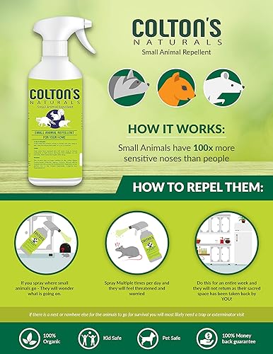 Miniatura 2 de Spray repelente de roedores totalmente natural - Perfecto para mapaches, ratas, ardillas, conejos, zorrillos, togas y muchos animales pequeños.