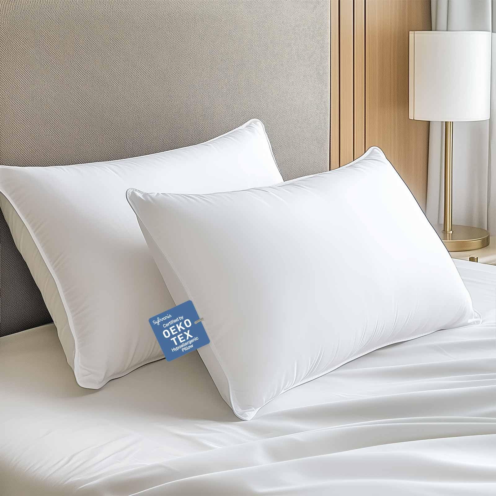 Hypoallergenic Viscose from Bamboo Soft Pillows with Down Alternative Filling Queen Size set of 2 Breathable Moisture-Wicking Luxury