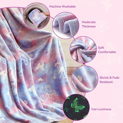 Miniatura 5 de Manta que brilla en la oscuridad, regalos de mariposa para niñas, manta suave de 3, 4, 5, 6, 7, 8, 9, 10 años, juguetes para niñas de 6 a 8 años,