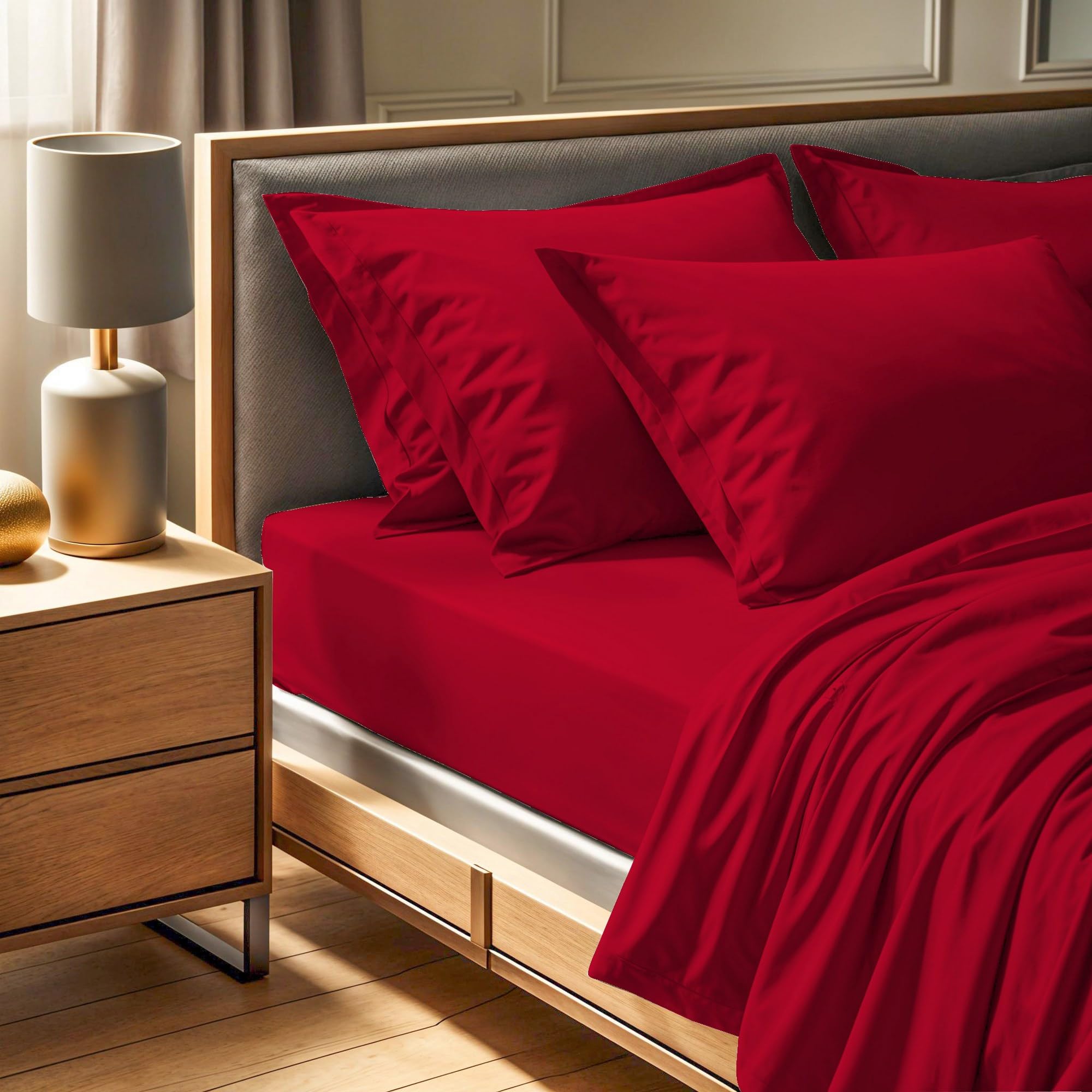 Premium Ranforce Super King Fitted Sheet (180 x 200 + 30 cm), Claret Red, 100% Cotton, 145 Thread Count | Machine Washable at 30°C | Luxurious Comfort for Your Bedroom