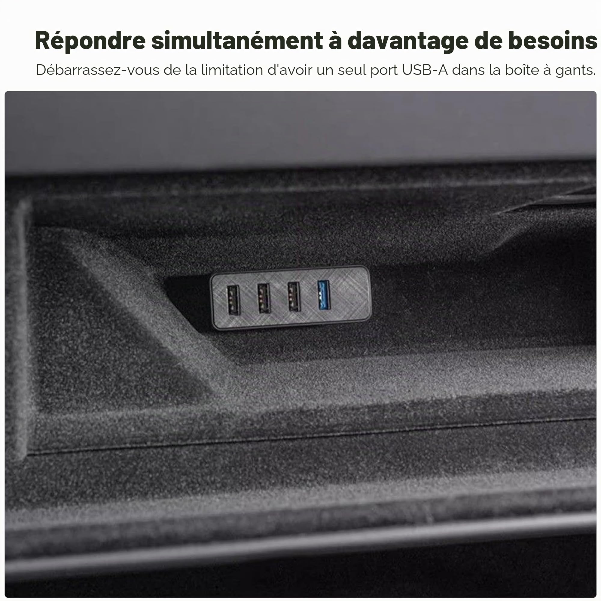 Boîte à Gants USB pour Tesla 24-26 Model 3 Highland & 25-26 Model Y Juniper, 4 en 1 USB Hub Station d'accueil Accessoires pour Dashcam Flash Drive,Chargeur,Transfert de données,Jeux,Musique