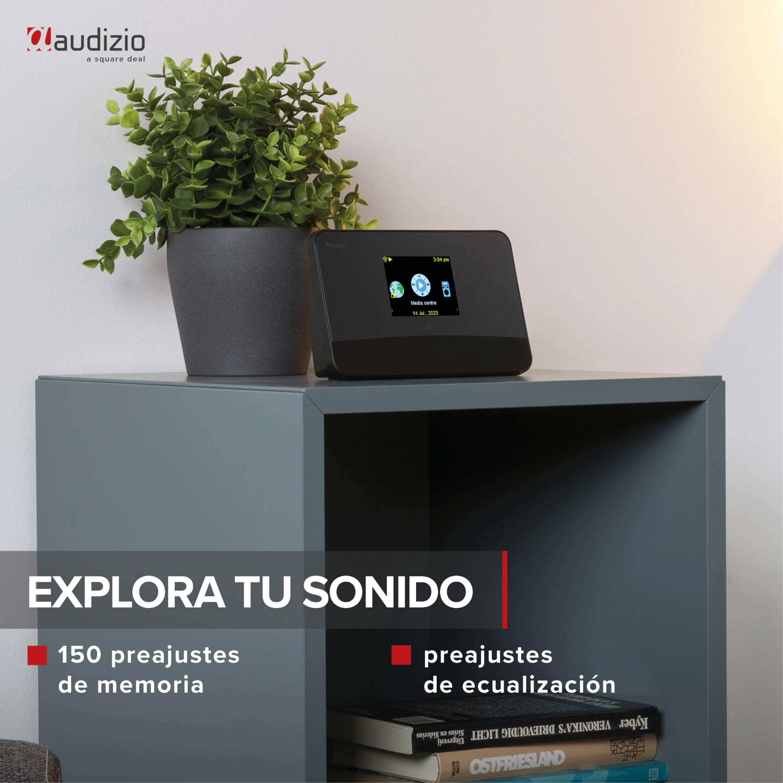 Audizio Livorno Adaptador de Radio por Internet con WiFi, extensión de Radio Dab+, Bluetooth, Mando a Distancia, Pantalla de 2,8", función de Alarma, Salida Óptica, FM, AUX, integración Sistema HiFi