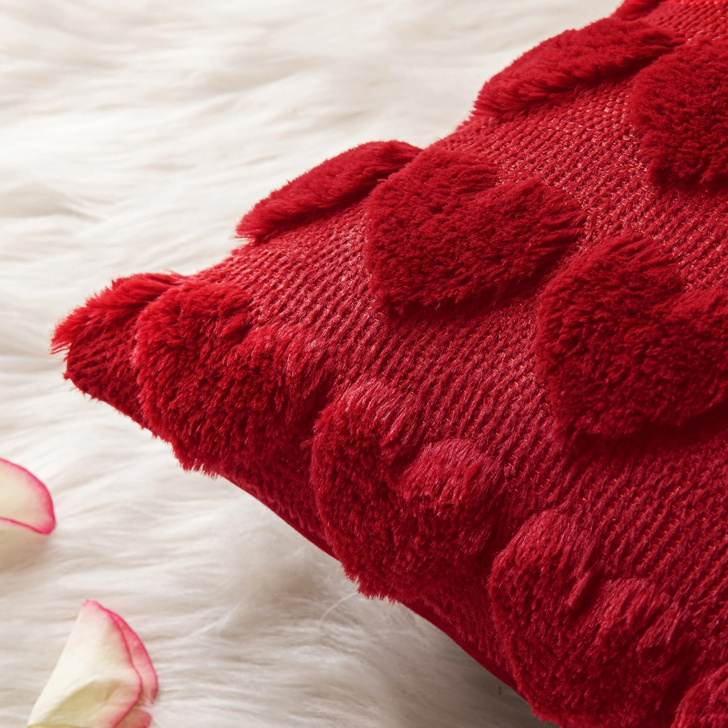 MIULEE Valentines Pillow Covers 20x20 Inch Set of 2 Valentines Day Red Heart Love Decorative Cute Soft Plush Faux Fur Throw Pillows for Girl Bedroom Couch Sofa Holiday Home Decor