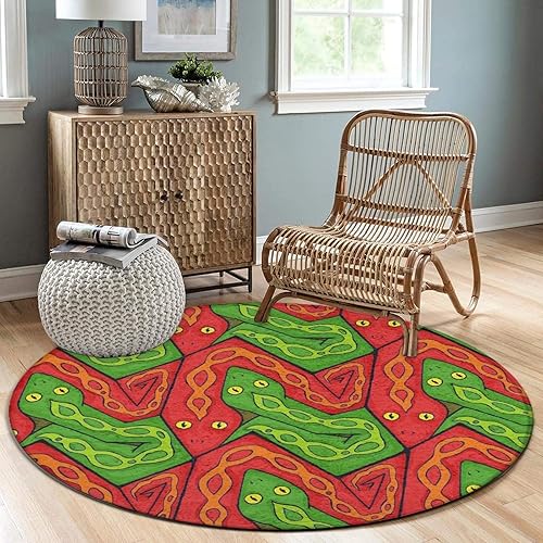 Miniatura 3 de Alfombra redonda de alta calidad de 60 pulgadas de diámetro, patrón de serpiente y lagarto, antideslizante, decoración abstracta para sala de estar,