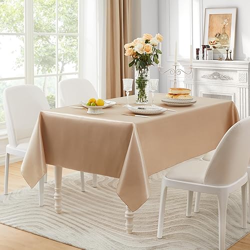 Miniatura 5 de Counfeisly Paquete de 1 mantel rectangular resistente a las manchas, sin arrugas, suave y sedoso, mantel de comedor de satén para comedor, uso en