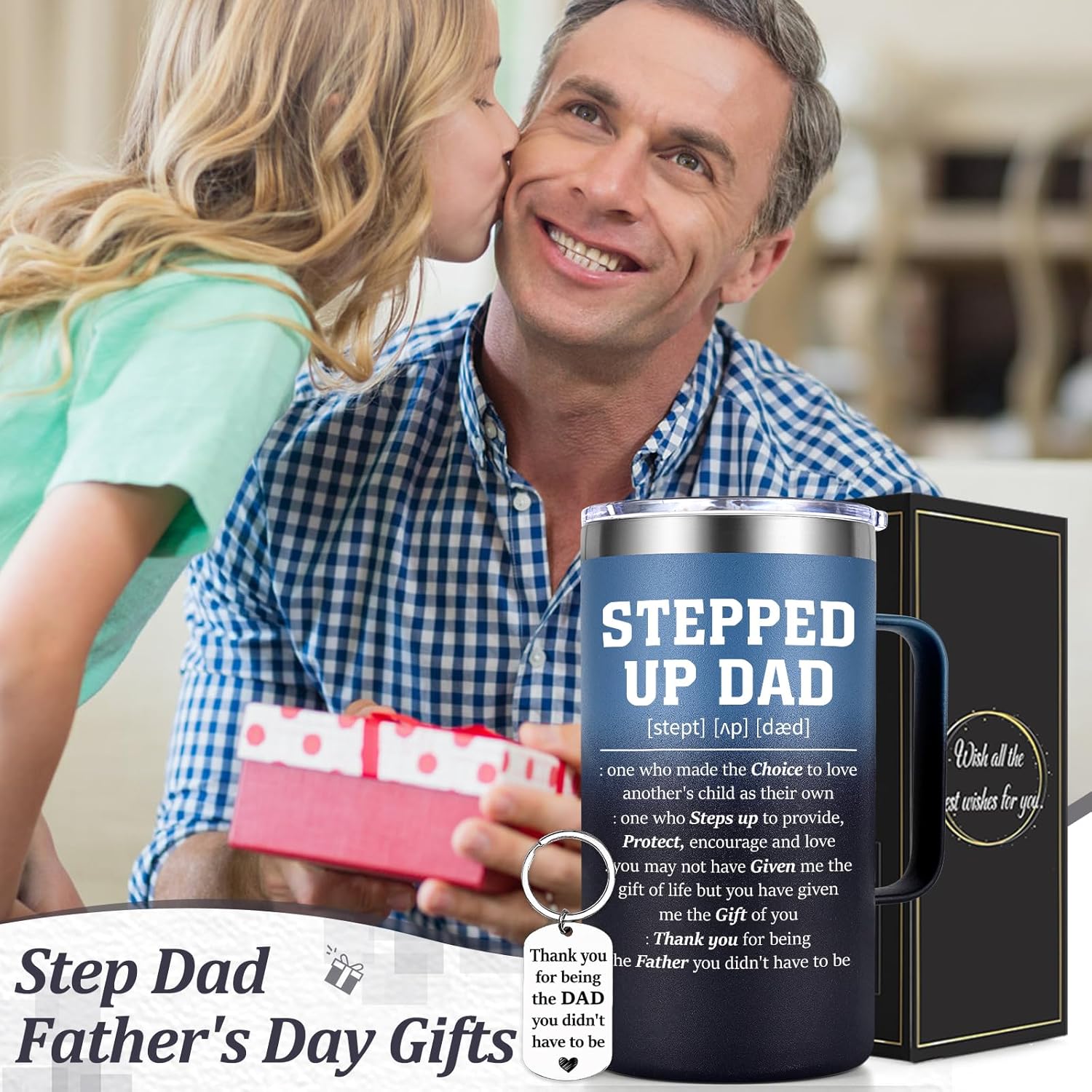 Lifecapido Step Dad Gifts, 20oz Insulated Coffee Mug with Keychain, Birthday Christmas Stepped-up Dad Gifts for Stepdad, Gradient - Image 2