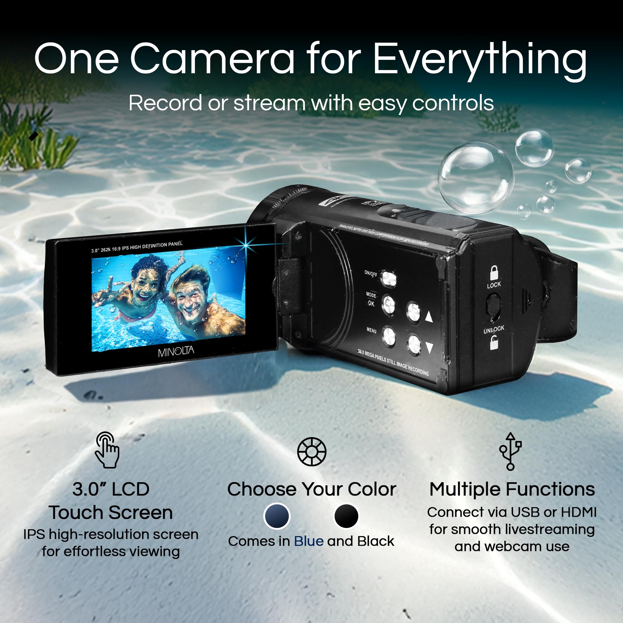 4K Waterproof Camcorder 本体 Amazon.com : Minolta Waterproof Camcorder – 4K Ultra HD Video