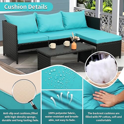 Miniatura 6 de Sofá modular de 3 piezas para exteriores, con sofá biplaza, hecho de mimbre de polietileno para patios