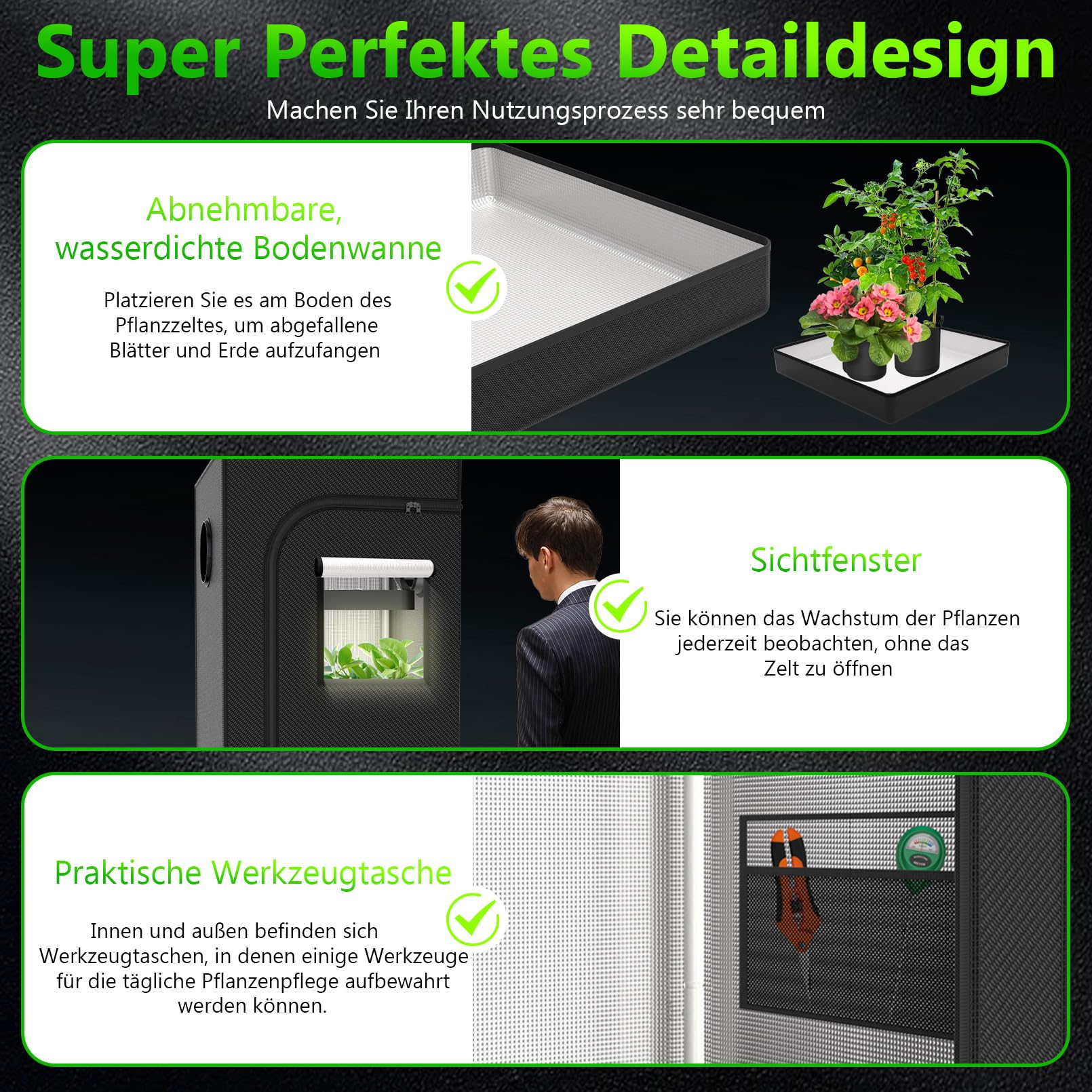 Growzelt Komplettset 120x120x200cm Grow Tent Kit mit 200W LED Vollspektrum Grow Lampe Dimmbar, GrowZelt Kit Komplettes Hydroponics Grow Tent Complete Set