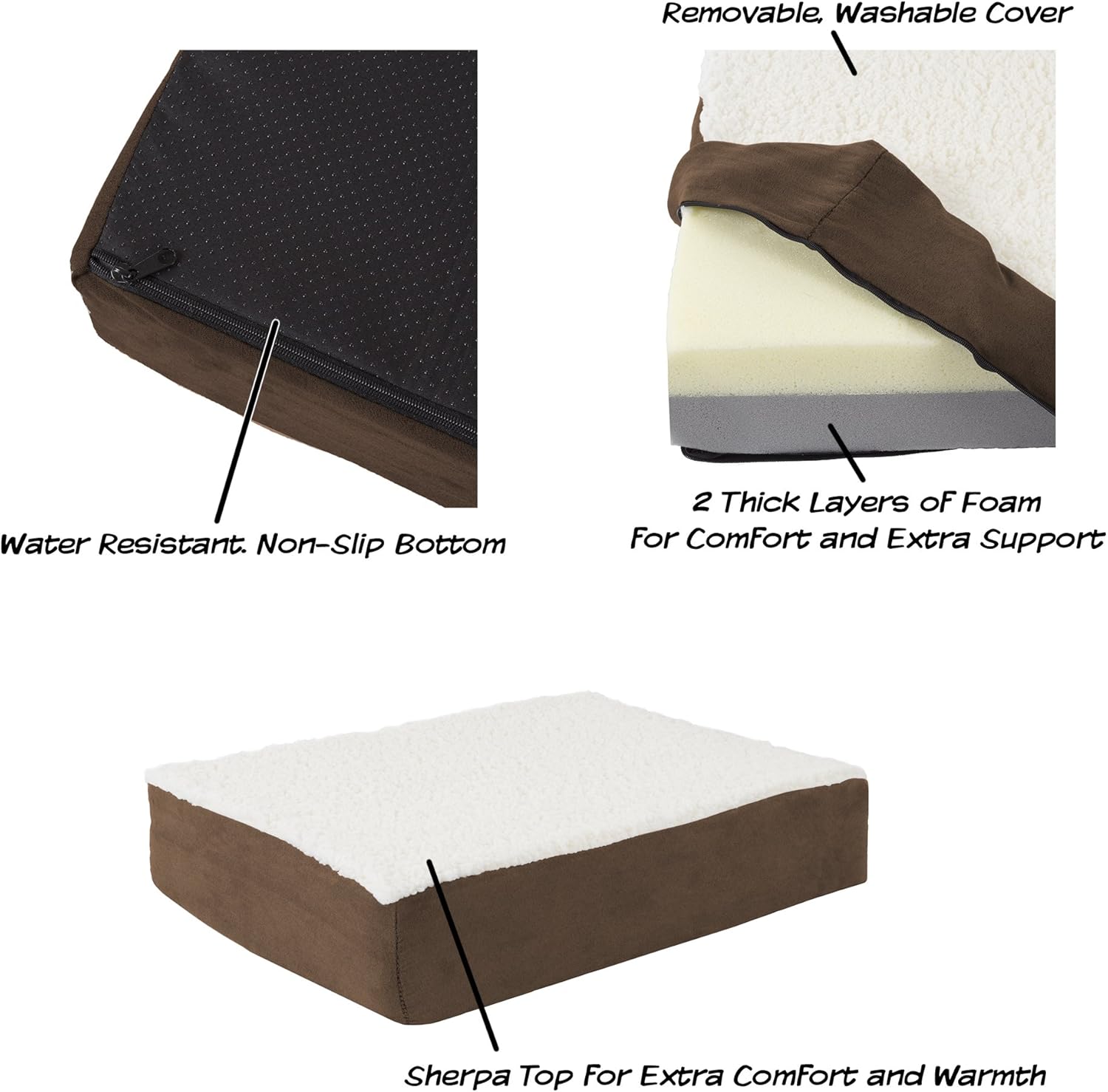 PETMAKER Orthopedic Dog Bed – 2-Layer Memory Foam Dog Bed with Machine Washable Sherpa Cover – 20x15 Dog Bed for Small Dogs up to 20lbs (Tan),Brown : Pet Supplies
