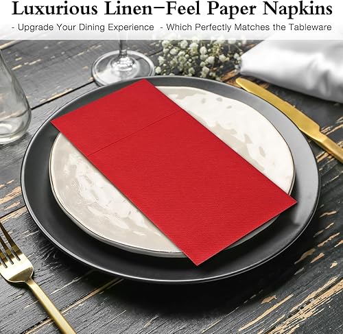 Miniatura 7 de Lylllwly Servilletas de papel rojas desechables, servilletas de cena con bolsillo integrado para cubiertos, servilletas de tela, preplegadas para