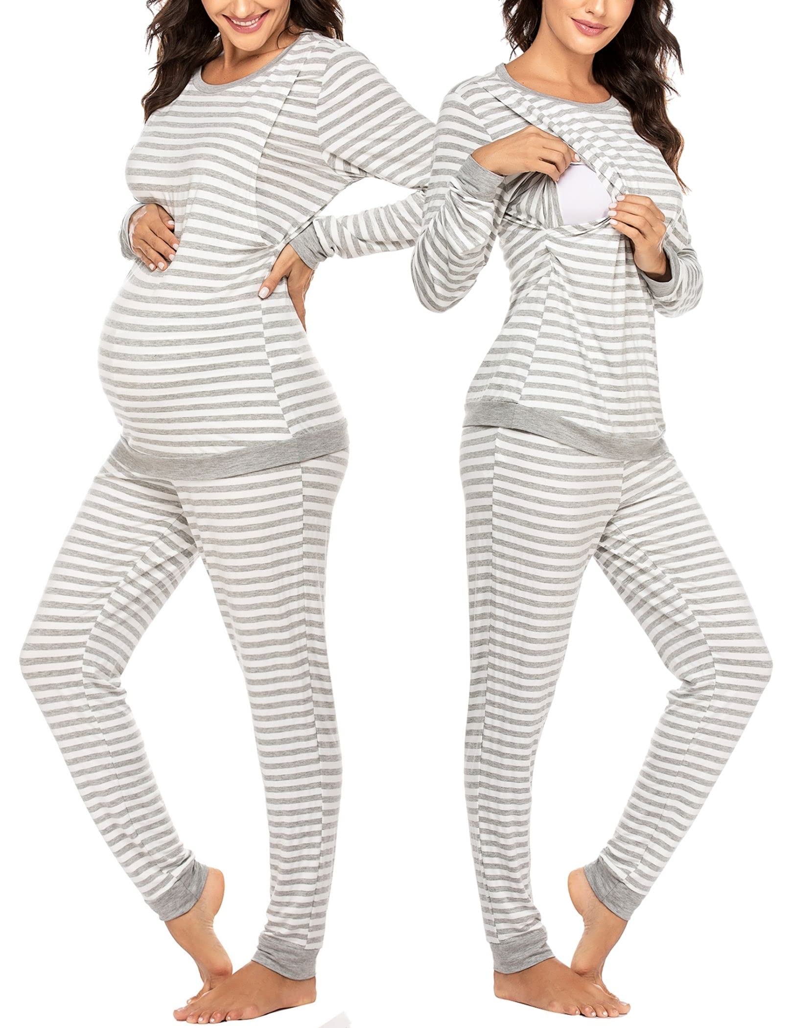 Ekouaer Pigiama Donna Premaman Pigiami maternità Invernali Manica Lunga Due Pezzi Abbigliamento da Notte Morbido, S-XXL