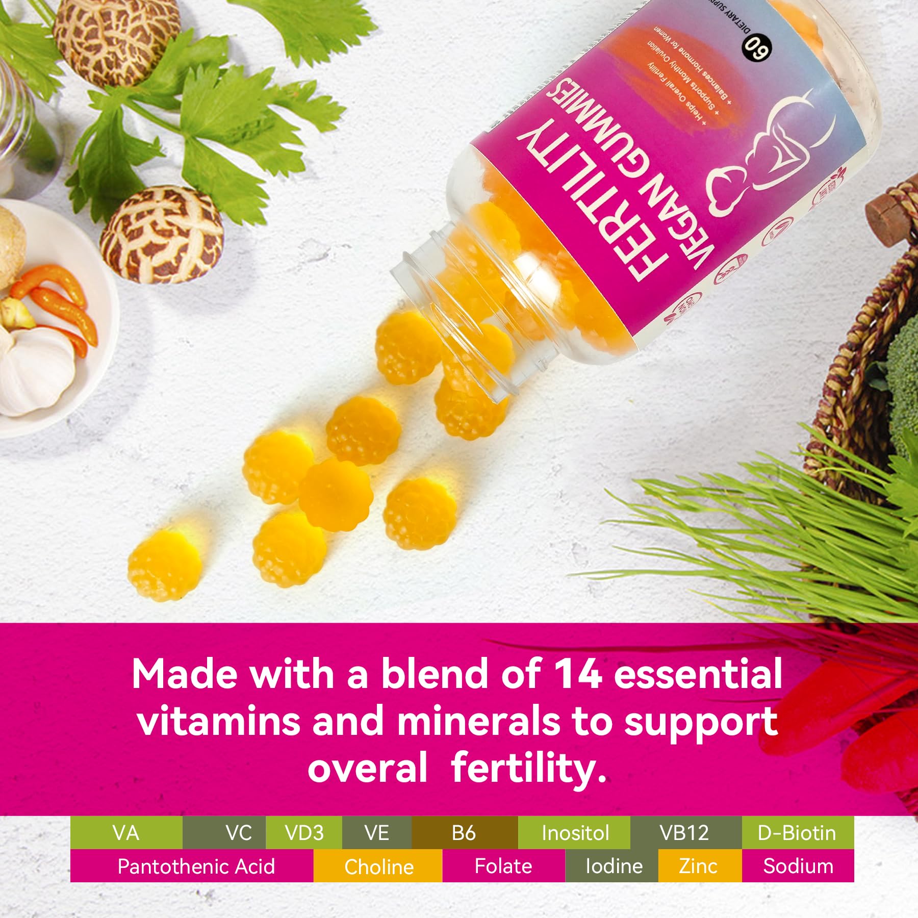 Fertility Gummies for Women to Get Pregnant Fast, Folic Acid Conception Gummies to Boost Fertility for Her, 60 Count Fertility Vitamin Gummy Support Hormone Balance, Ovulation & Period Cycle — Amazon image 2
