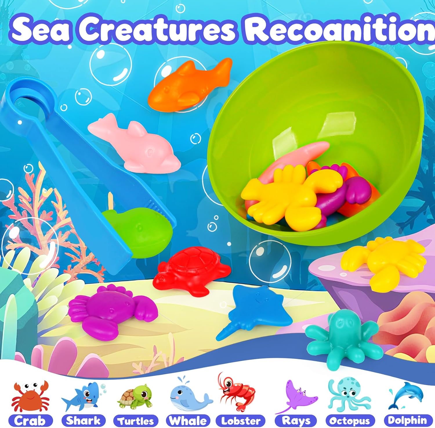Sorting Colors Sea Animals Counting Toys with Matching Sorting Cups and Game Dices, Color Classification and Sensory Training Preschool Educational Learning Toys for Toddlers Kids Girls Boys Ages 3+ - Image 3