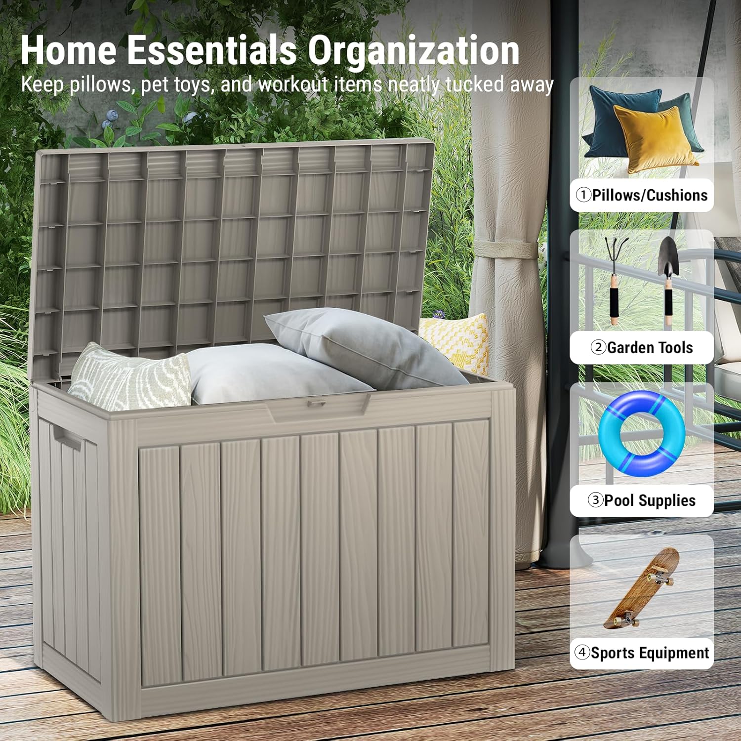 Mars Villa 45 Gallon Outdoor Storage Box, Resin Deck Box Waterproof, Storage Chest for Outside Patio Furniture Cushions, Pool Supplies, Garden Tools, UV Resistant and Weatherproof, Greige - Image 4