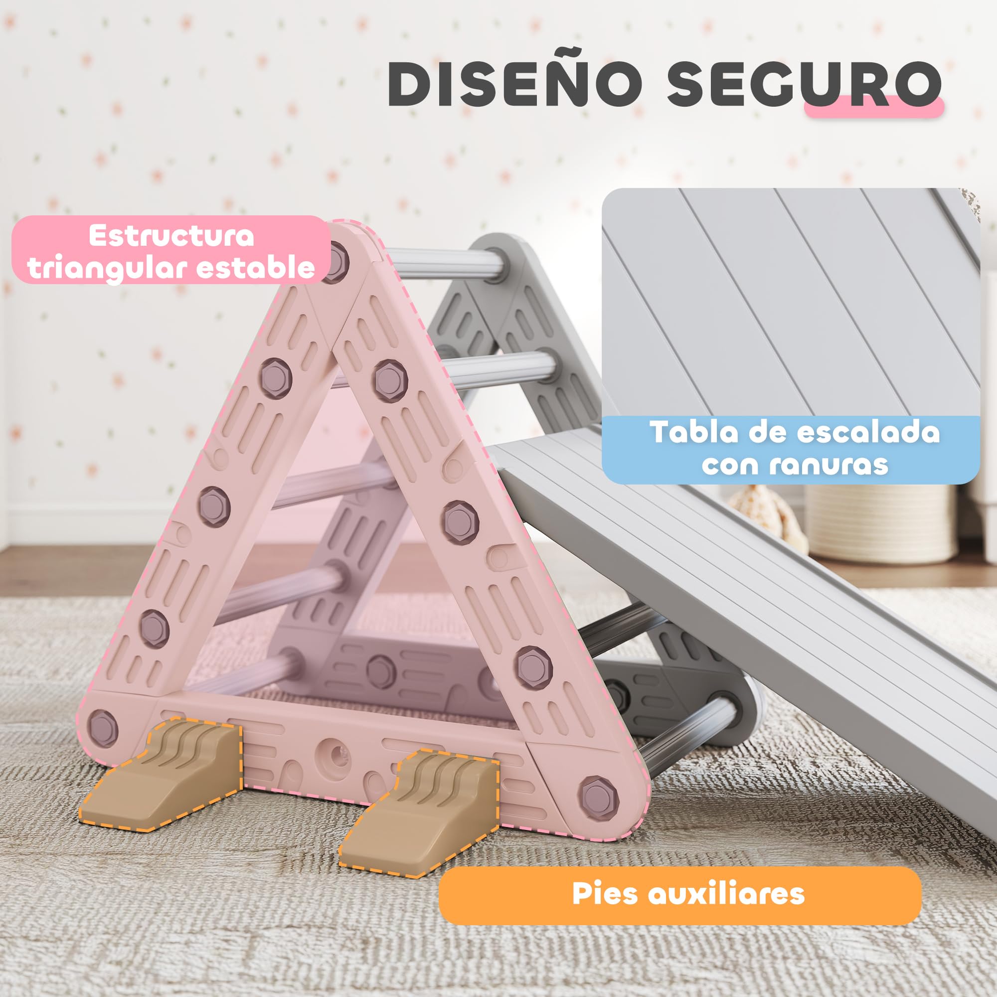 AIYAPLAY Triángulo de Escalada 3 en 1 con Tobogán y Rampa Escalador, Juguete de Escalada para Niños de 18-48 Meses, de Plástico, para Interior y Exterior, Gris y Blanco