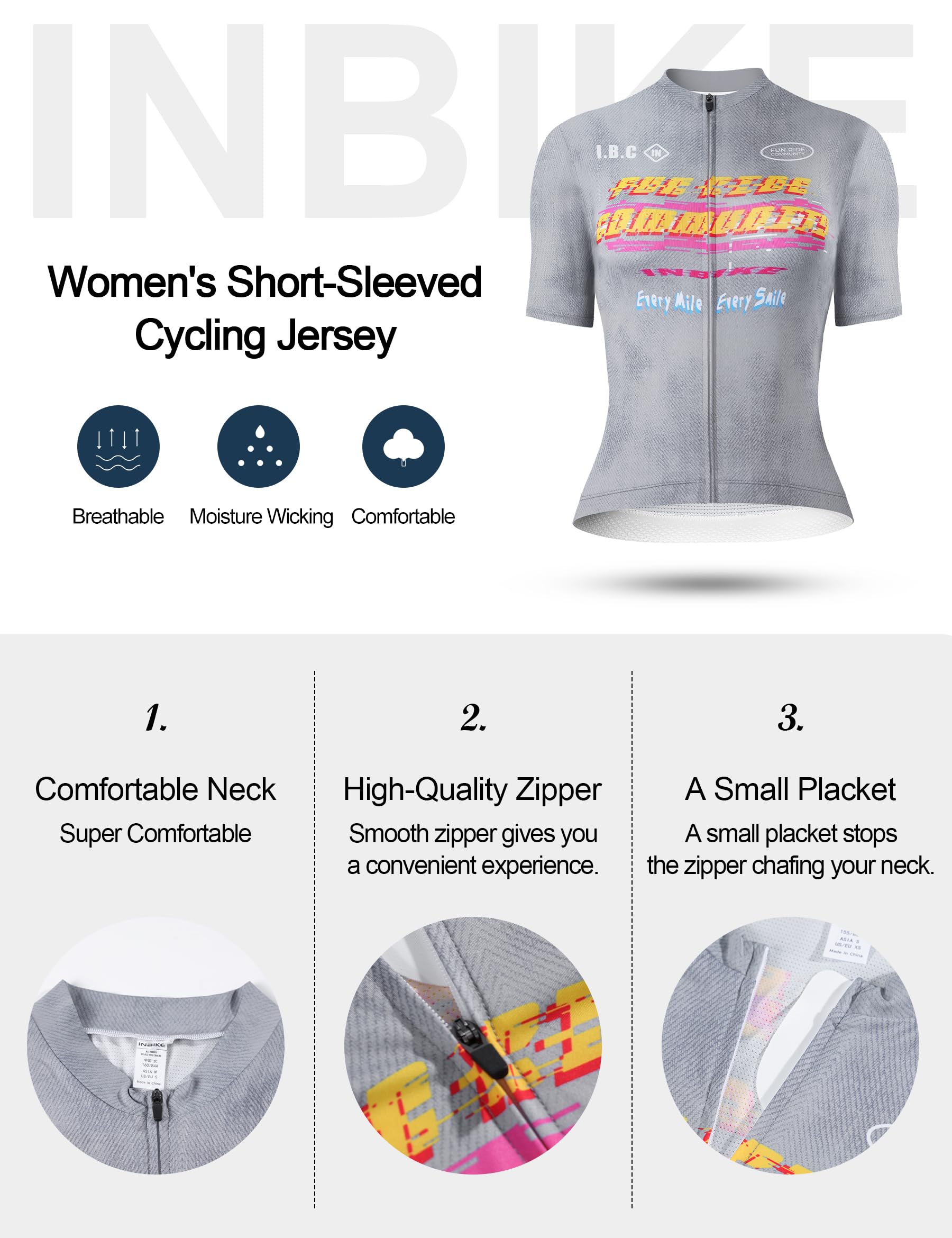 INBIKE Fahrradtrikot Radtrikot Damen Kurzarm Slimfit Sommer mit 3 Taschen Atmungsaktiv Schnelltrocknend UV-Protect Weich WW585