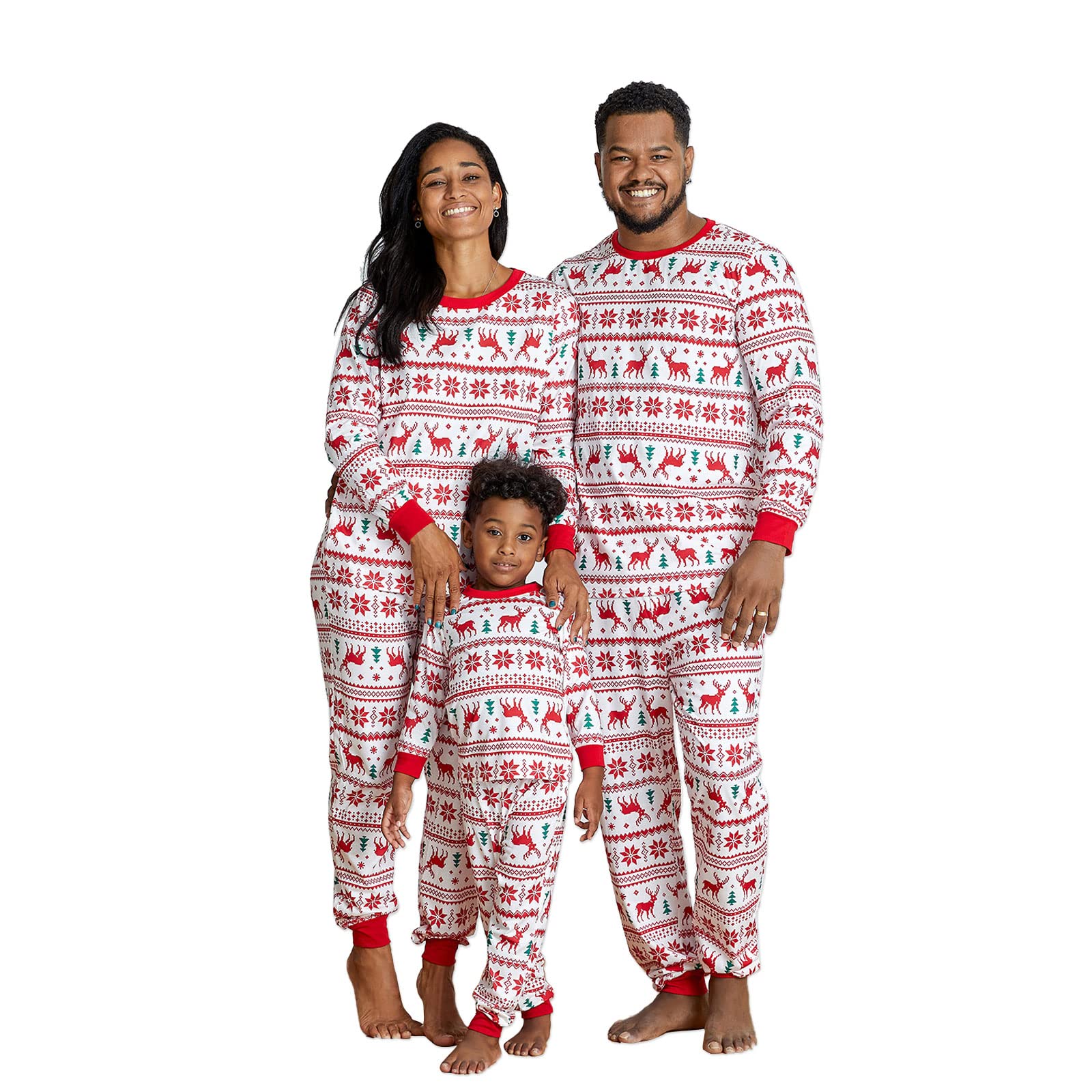 Family Christmas Pjs Matching Sets Reindeer and Snowflake Patterned Sleepwear Xmas PJS Set for Couples and Kids