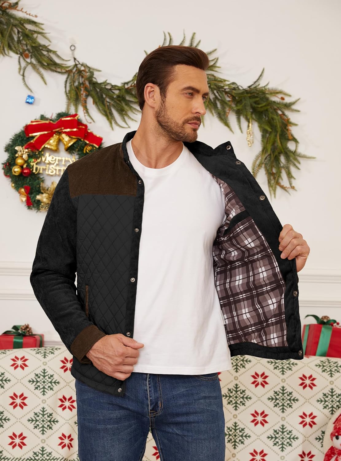 Zaitun Men's Diamond Quilted Puffer Down Jacket Lightweight Warm Windproof Puffer Jacket Coat Casual Button Down Shirts - Image 3