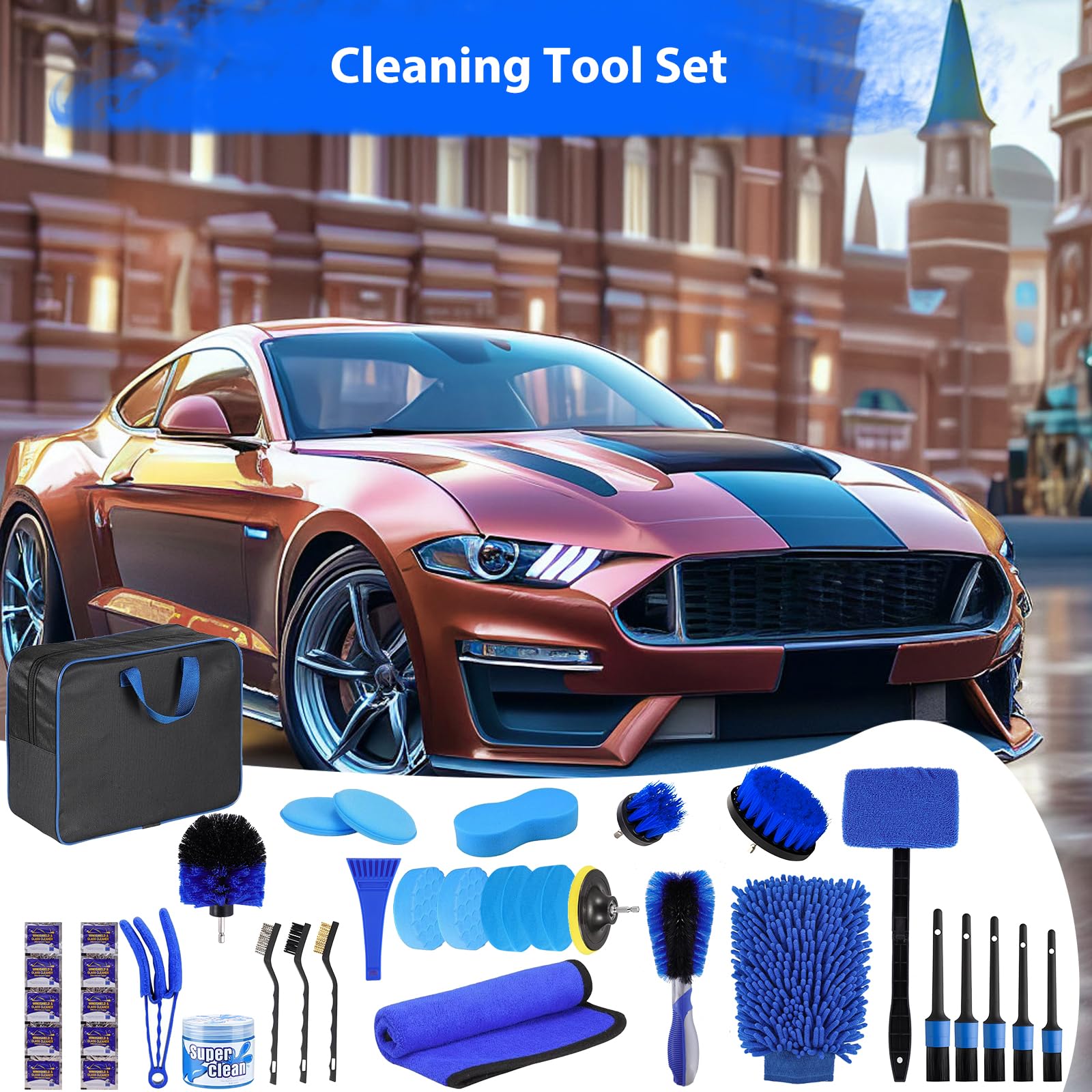 Kit de lavado de coche de 34 piezas, kit de limpieza de coche, juego de cepillos de taladro para detalles de automóviles, cera de coche, guante de lavado para coche, motocicleta, bicicleta, limpieza