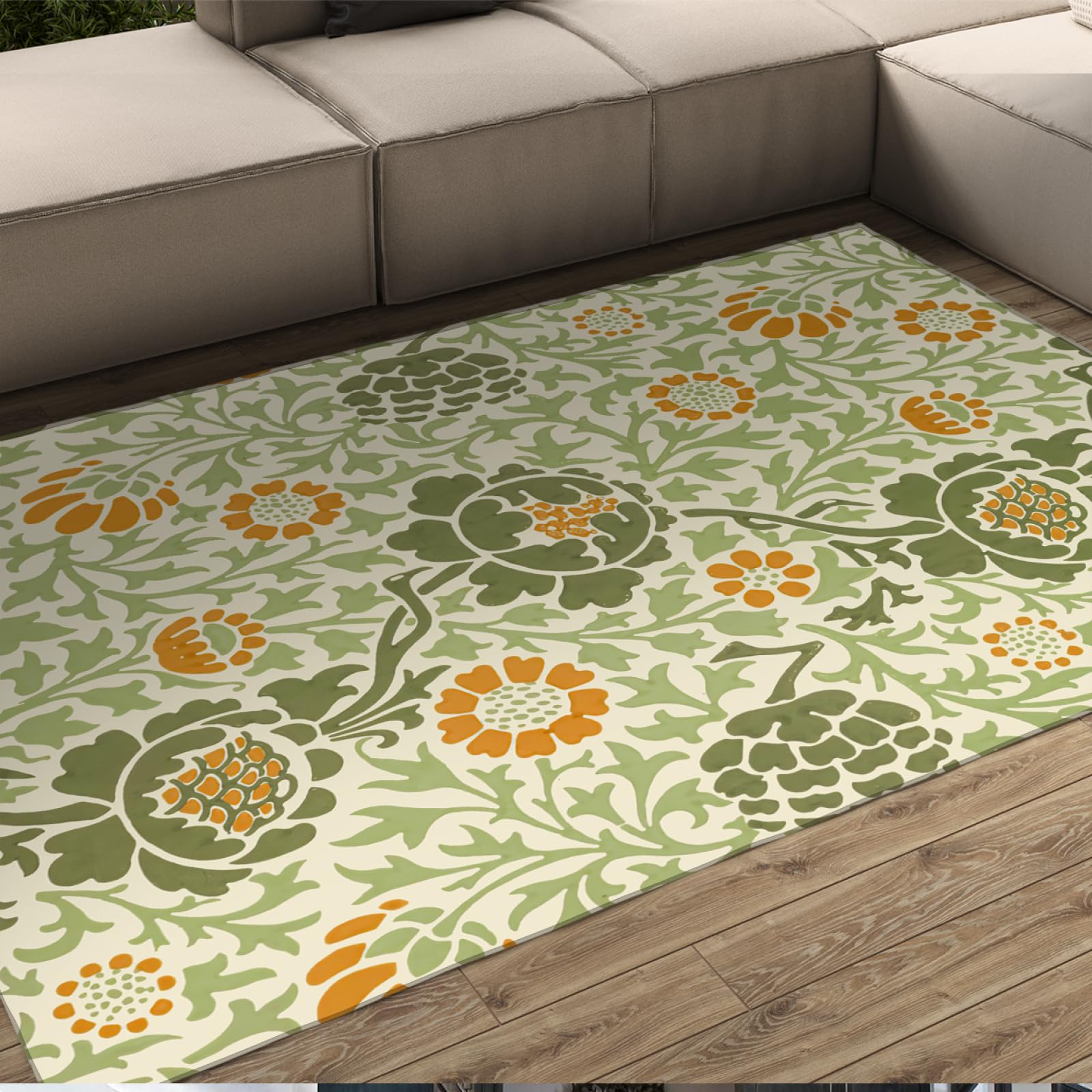 Kleiner TeppichMorris Art Boho Blumenteppich Inneneingang Türmatte Niedrige Flor Throw Teppiche für Kinderzimmer Esszimmer Küche Fußmatten 60 x 100 cm