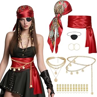 47PCS Womens Pirate Costume Accessories Set for Halloween Cosplay
