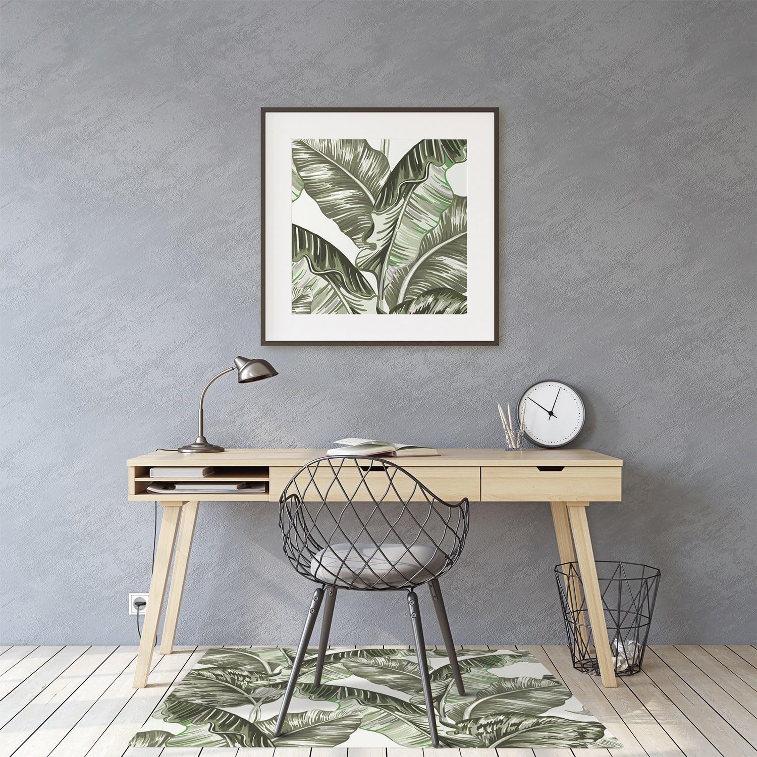 Protezione per Sedie a Rotelle 100x70 cm Rettangolare per Ufficio a Casa Antiscivolo Protezione di Pavimenti Resistente ai Danni PVC Vinile Facile da Pulire Impermeabile - foglie di banano