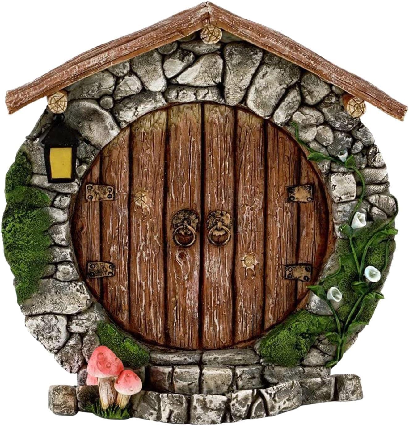 Txuolin Brown Fairy Gardens Doors and Windows for Trees Mini Fairy Statues Wall and Trees Outdoor Wooden Doors and Windows in The Yard Gardens Tree Sculptures and Statues Accessories