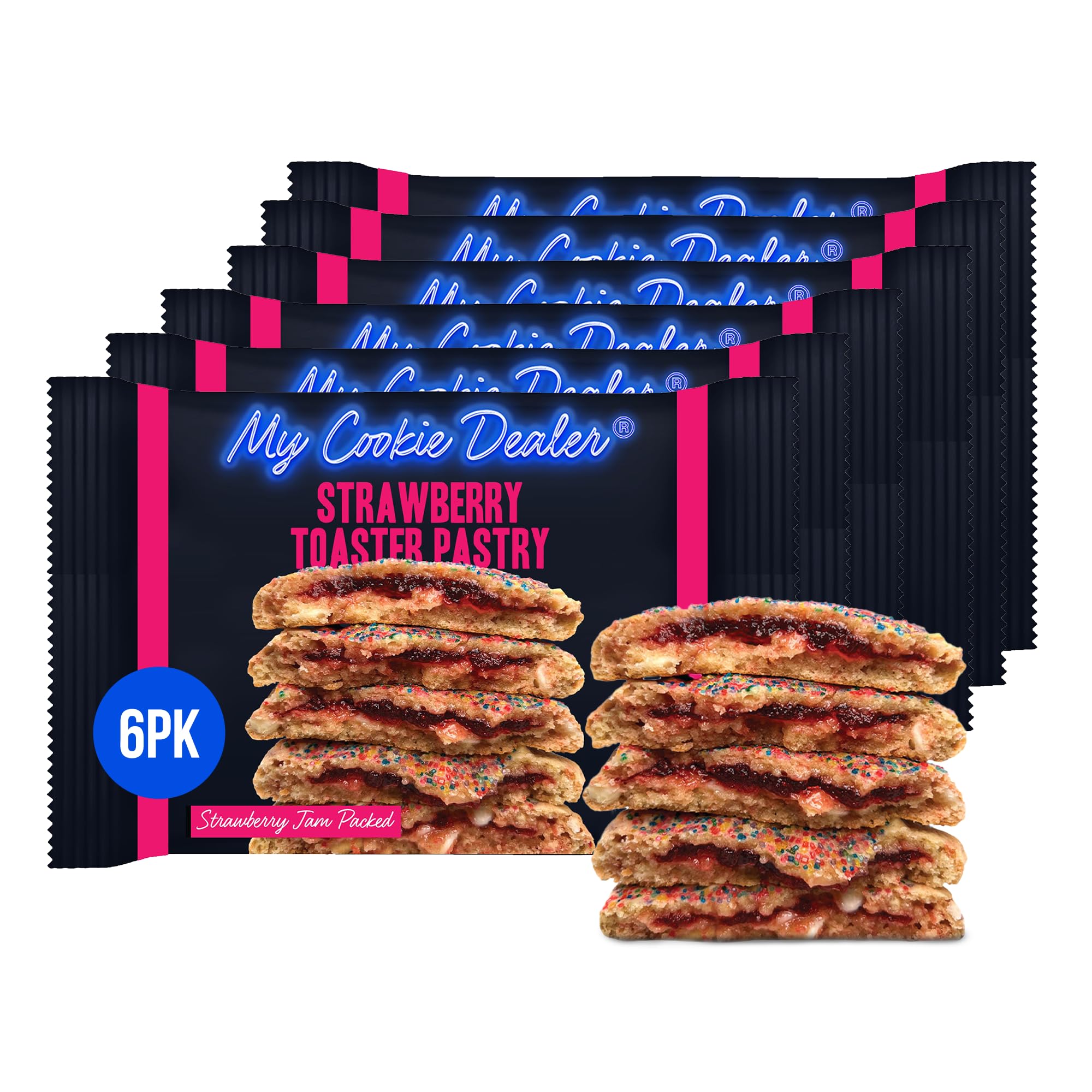 My Cookie DealerSoft Baked Cookies, Strawberry Toaster Pastry (6-Pack, 4oz Cookie) - Strawberry Pop-Tarts & White Chip Batter, Filled with Strawberry Jam - Individually Wrapped Travel Snacks