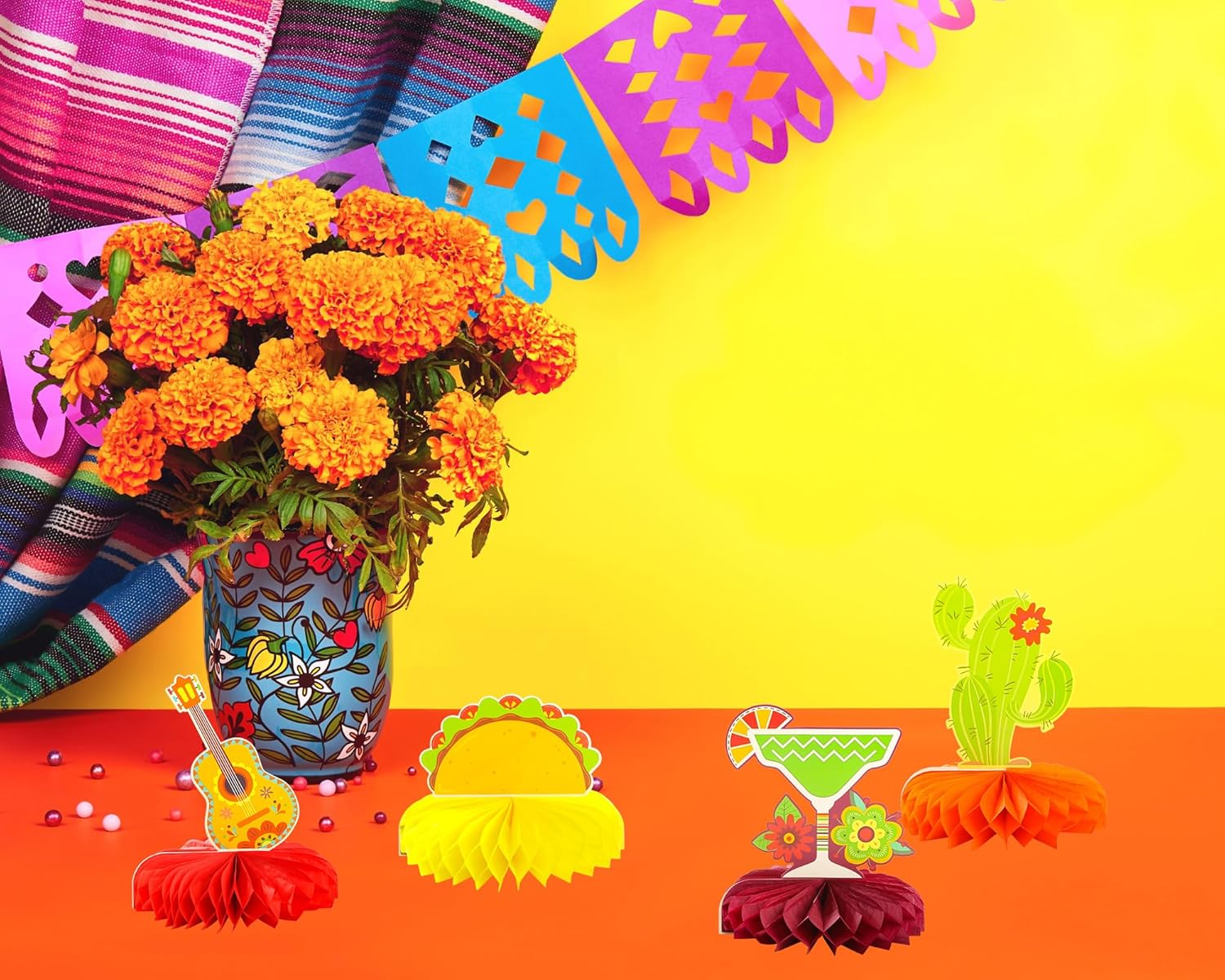 Oudain 12 Pcs Fiesta Party Decorations 3 Pcs 108" x 54" Plastic Cinco De Mayo Table Cloth with 9 Pcs Fiesta Honeycomb Mexican Table Centerpieces Party Decorations for Festive Supplies