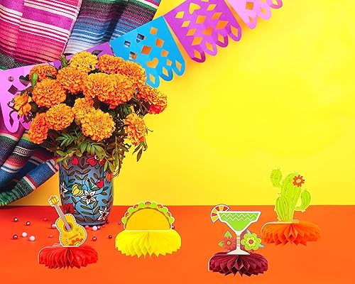 Miniatura 7 de Oudain 12 piezas de decoración de fiesta para fiestas, 3 piezas de 108 x 54 pulgadas, mantel de plástico Cinco de Mayo con 9 piezas de nido de abeja