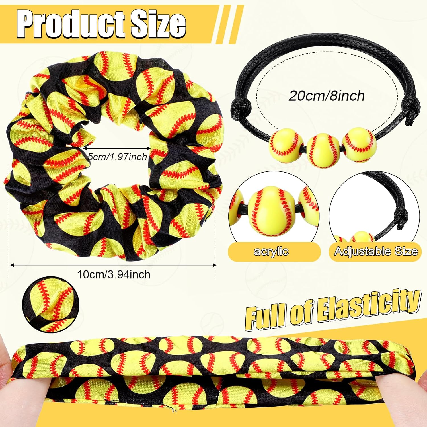 110 Pcs Softball Party Favors Bulk Softball Gifts Bag Include Hair Ties Scrunchies Charm Bracelets Stickers Lipstick Holder Keychain for Adult Team Sport Birthday Party Decoration
