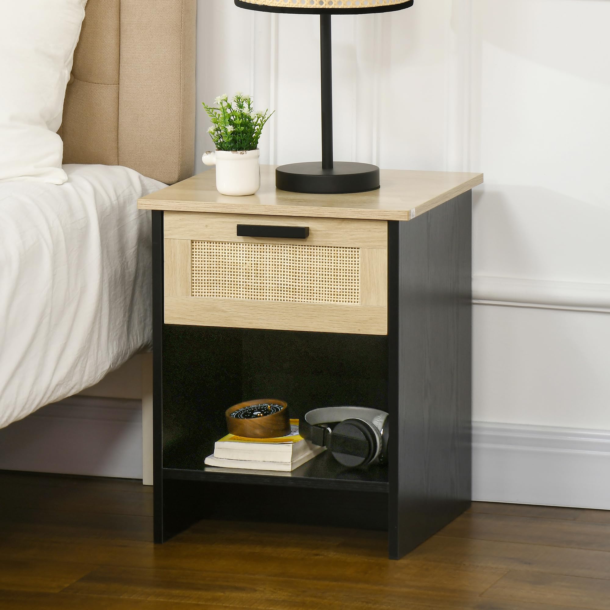 Comodino In Rattan Boho Chic 40x40x55 Cm - Con Cassetto, Per Camera Da Letto O Soggiorno - Foto 4