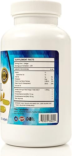 Miniatura 3 de Cápsulas de aceite de hígado de bacalao, certificado premium puro y fresco, triple fuerza, saludable para el corazón, 120 cápsulas blandas,