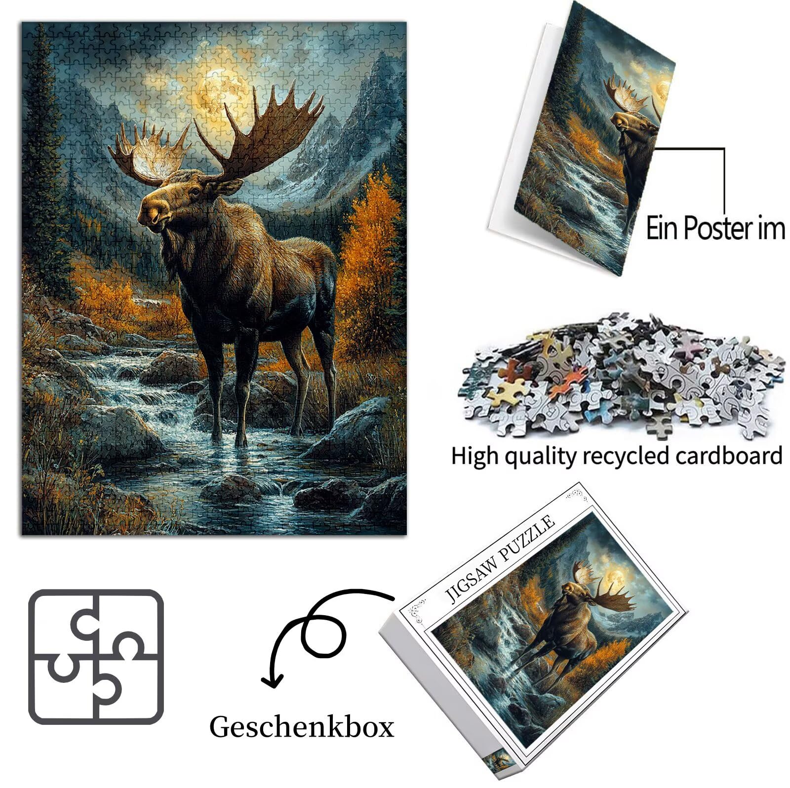 Jeleń Puzzle 3000 sztuk, 5D DIY Puzzle Zwierzę Puzzle 14 Lat Dorośli i Początkujący Układanka Puzzle z pudełkiem prezentowym, Gry Relaks i inteligencja, wystrój pokoju na ścianę, 122 x 81 cm, Model696