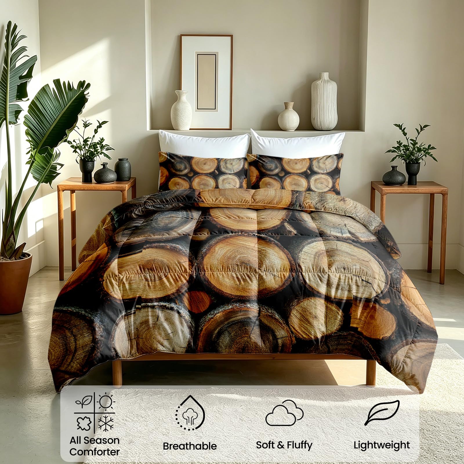 Juego de Funda nórdica Individual rústica con Estampado de Vetas de Madera para Todas Las Estaciones, 135x200cm