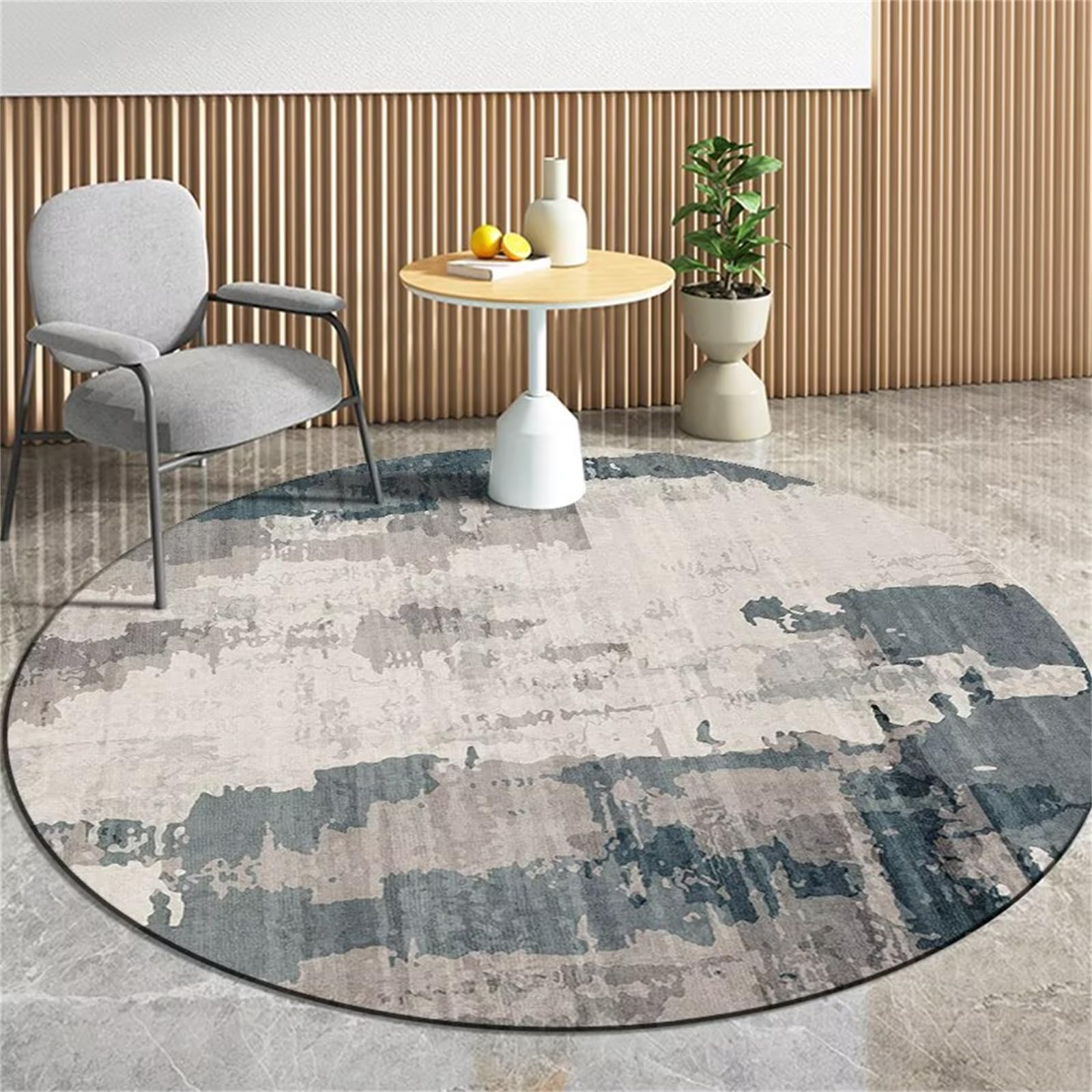 Arzunsy Round Modern Floral Area Rug, 180cm,Black & White Flower Print Rugs, Non-Slip Washable Low-Pile Carpet for Living Room, Bedroom, Dining Room & Entryway, Contemporary Home Decor Mats
