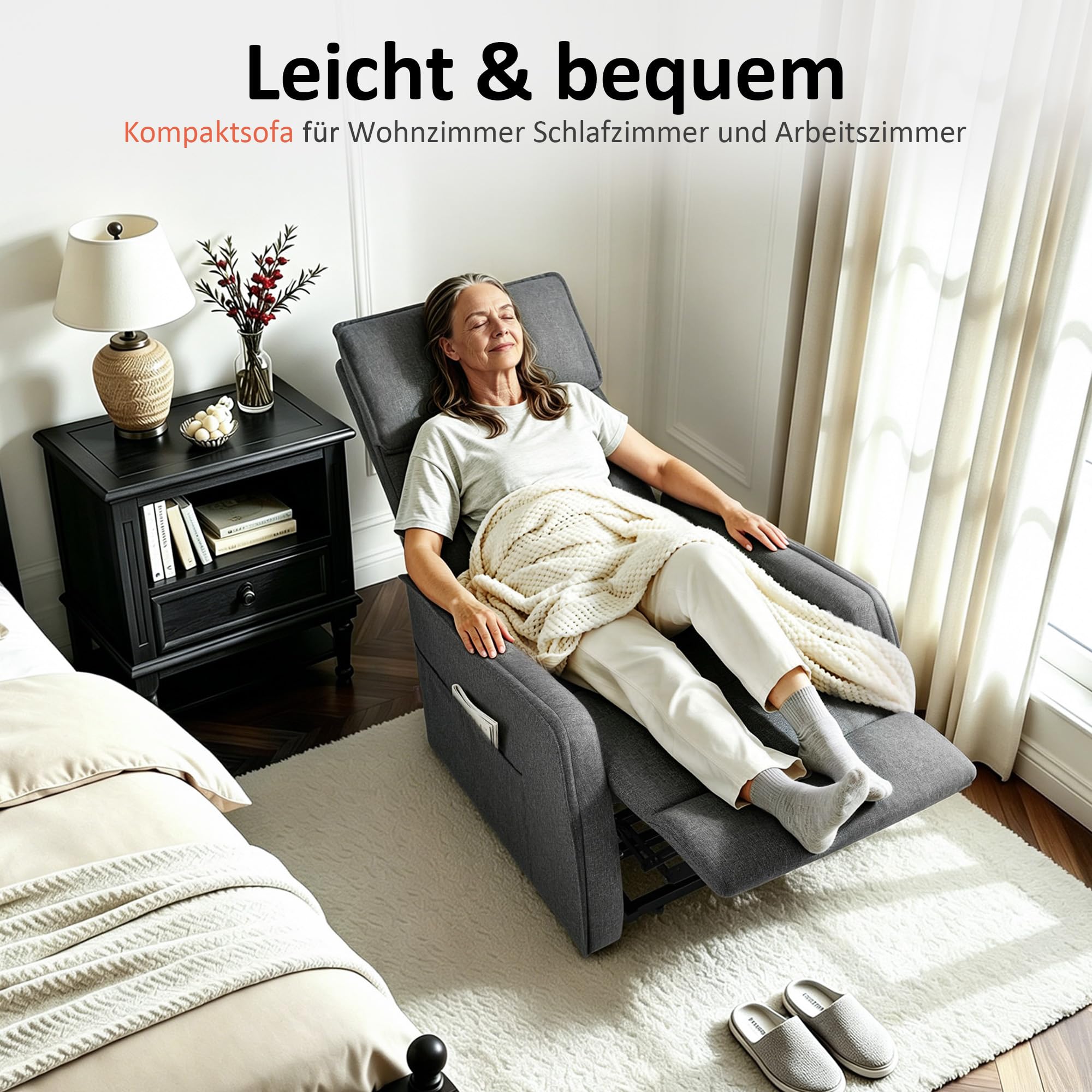 M MCombo Sillón TV con Asistencia Eléctrica para Levantarse, Sillón TV con función reclinable hasta 135°, Masaje & Calefacción, pequeño sillón Elevador, sillón Senior para salón 7027 (Gris)