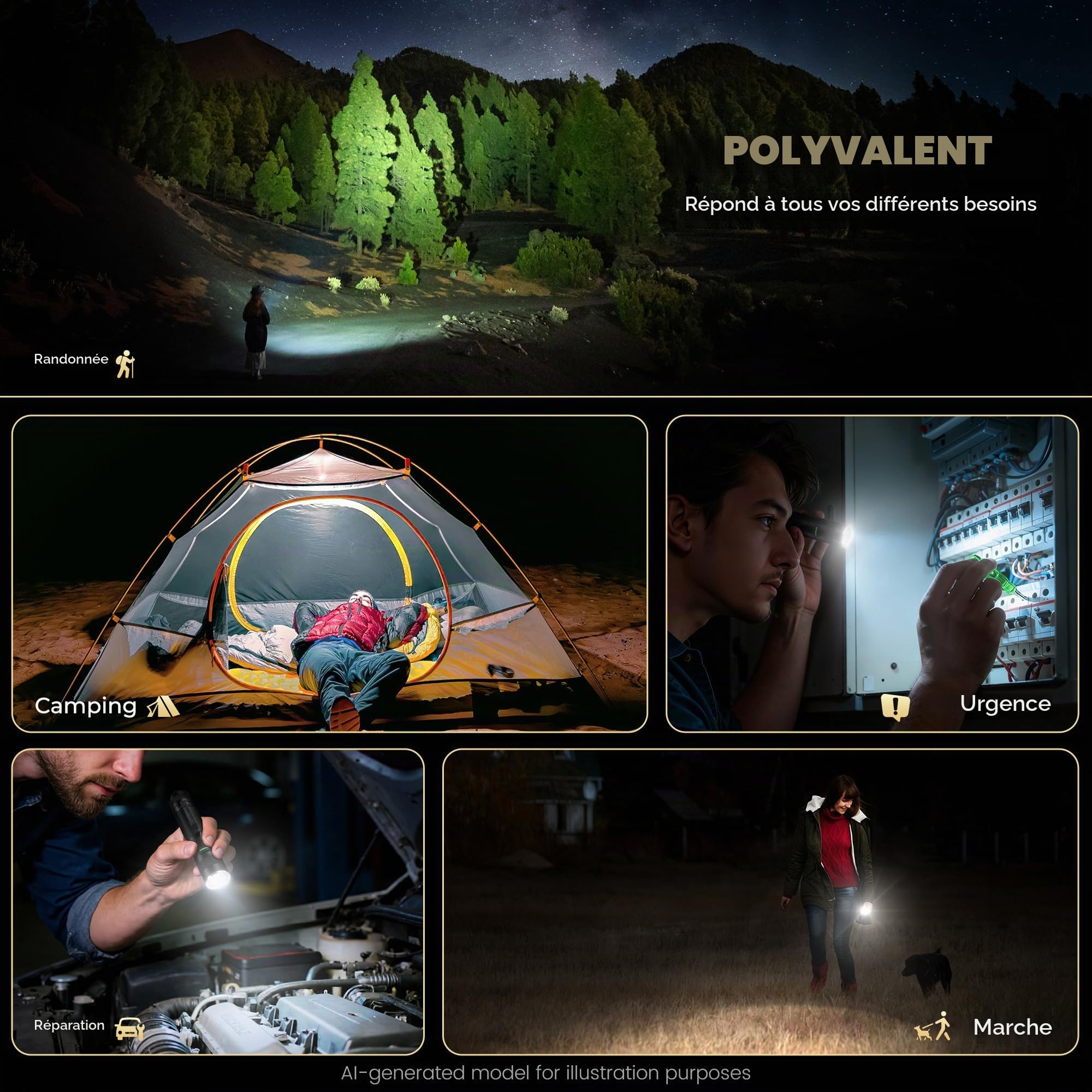 DARKBEAM Lampe Torche LED Rechargeable USB Ultra Puissante | Mini Petite et Haute Lumen Lampes de poche, IPX6 Étanche Lumière Blanche pour Camping, longue portée, batterie 4000mAh