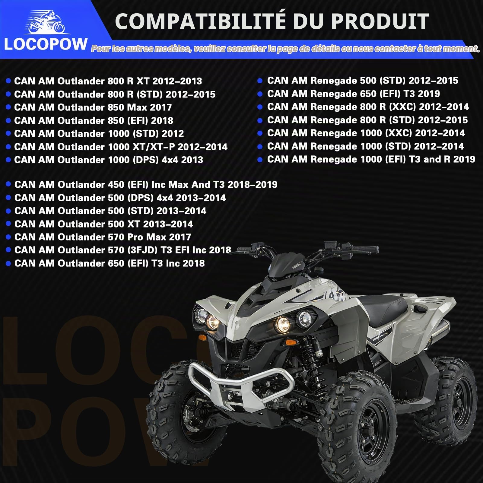 LOCOPOW Plaquettes de frein avant et arrière pour Can-Am Outlander 1000 450 570 650 850 6x6 Max 500 800R Renegade 500 1000 650 800R 850