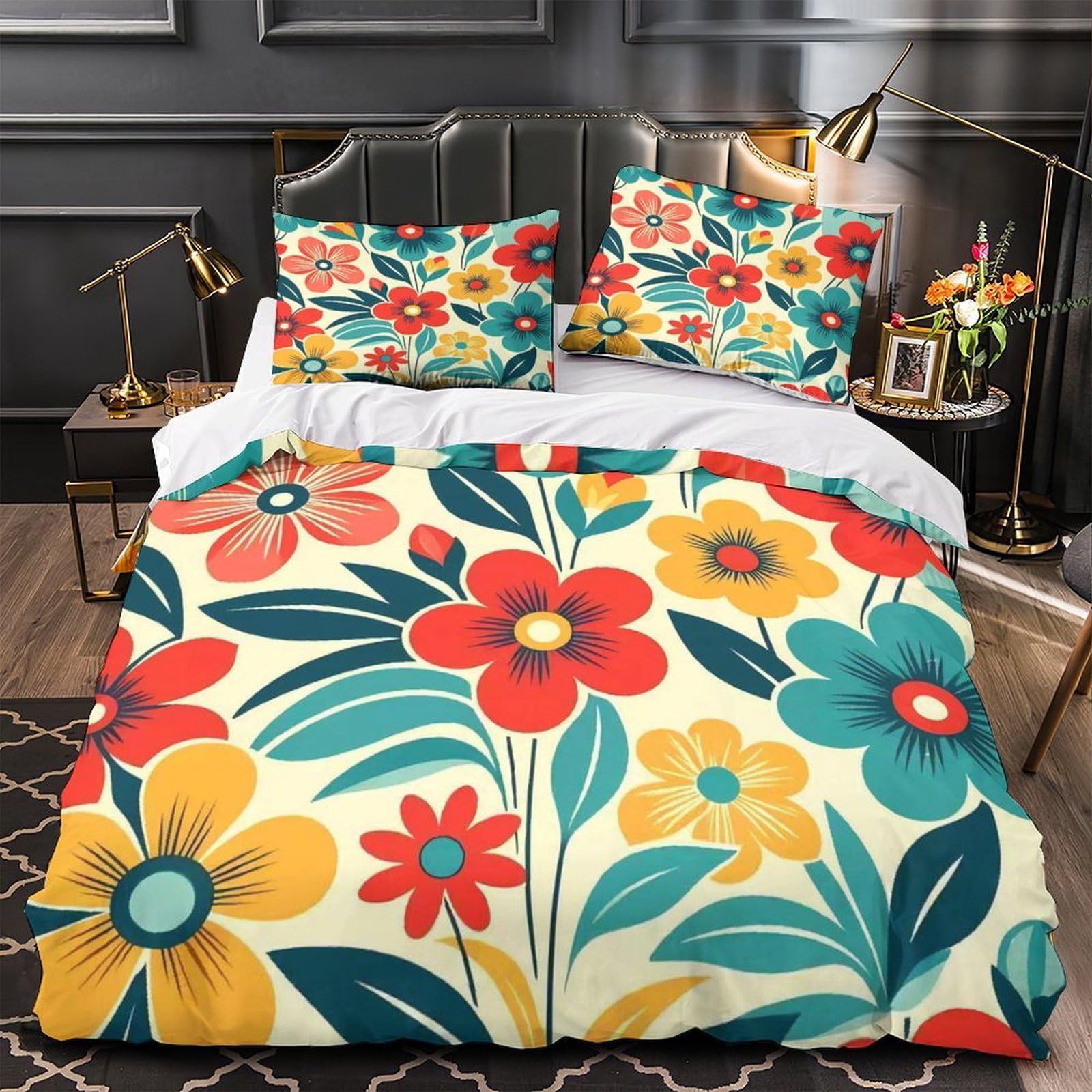 Housse de couette fermeture éclair finis les lits défaits parure florale 3d