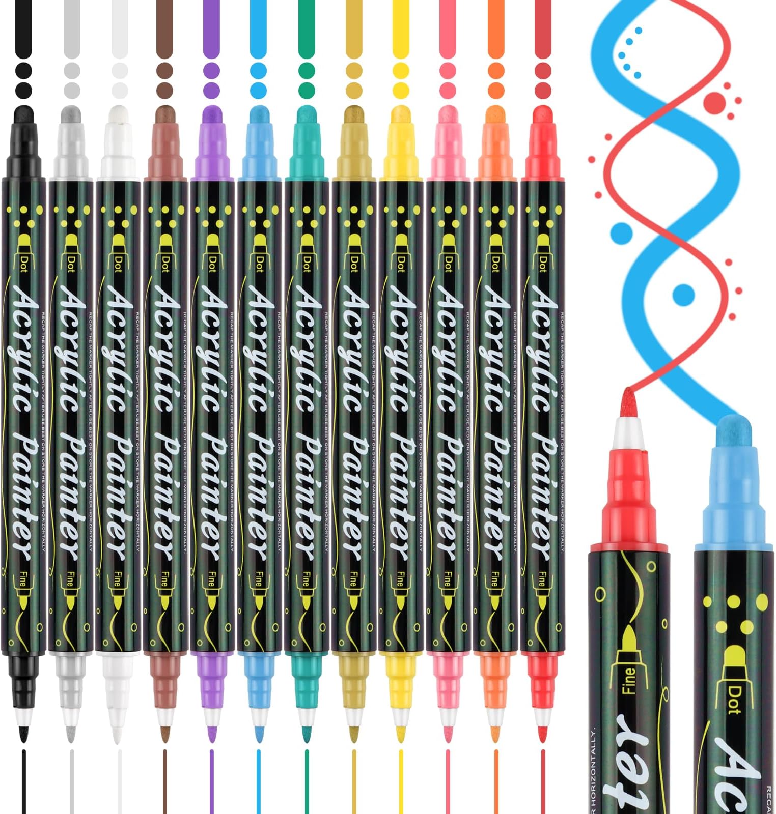 Sonlaryin Acrylmarker Set - 12 Farben Doppelspitze Für Steine, Holz & Glas
