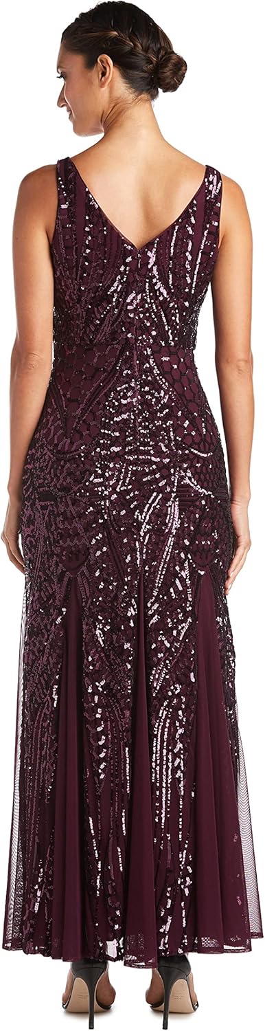 NIGHTWAY Women's Long Embellished Cocktail Dress