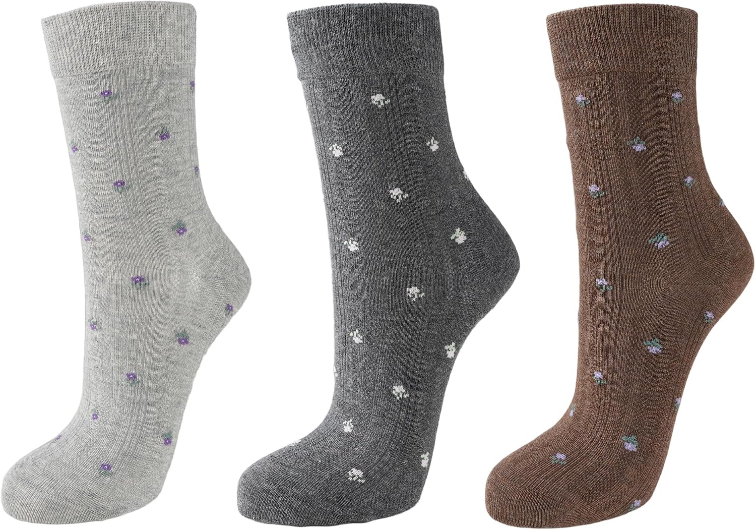 Stylish Floral Crew/Ankle Sock, Soft Breathable Cotton Blend Casual Wear, Ribbed Fit, One Size Fits Most 5-10