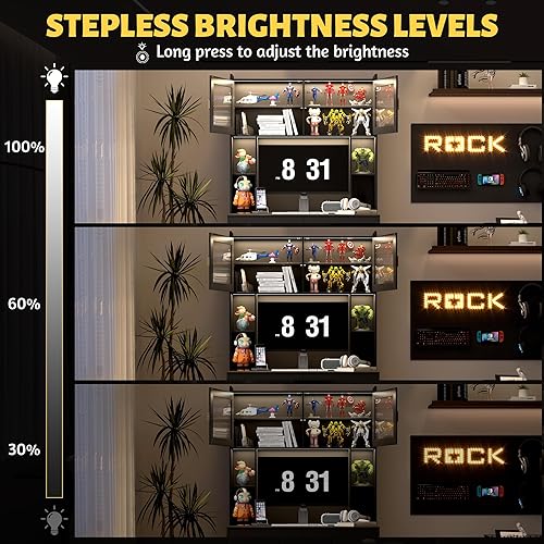 Miniatura 6 de LVSOMT Escritorio de oficina en casa con gabinete, moderno escritorio para juegos para computadora con luces LED y tomas de corriente, mesa de