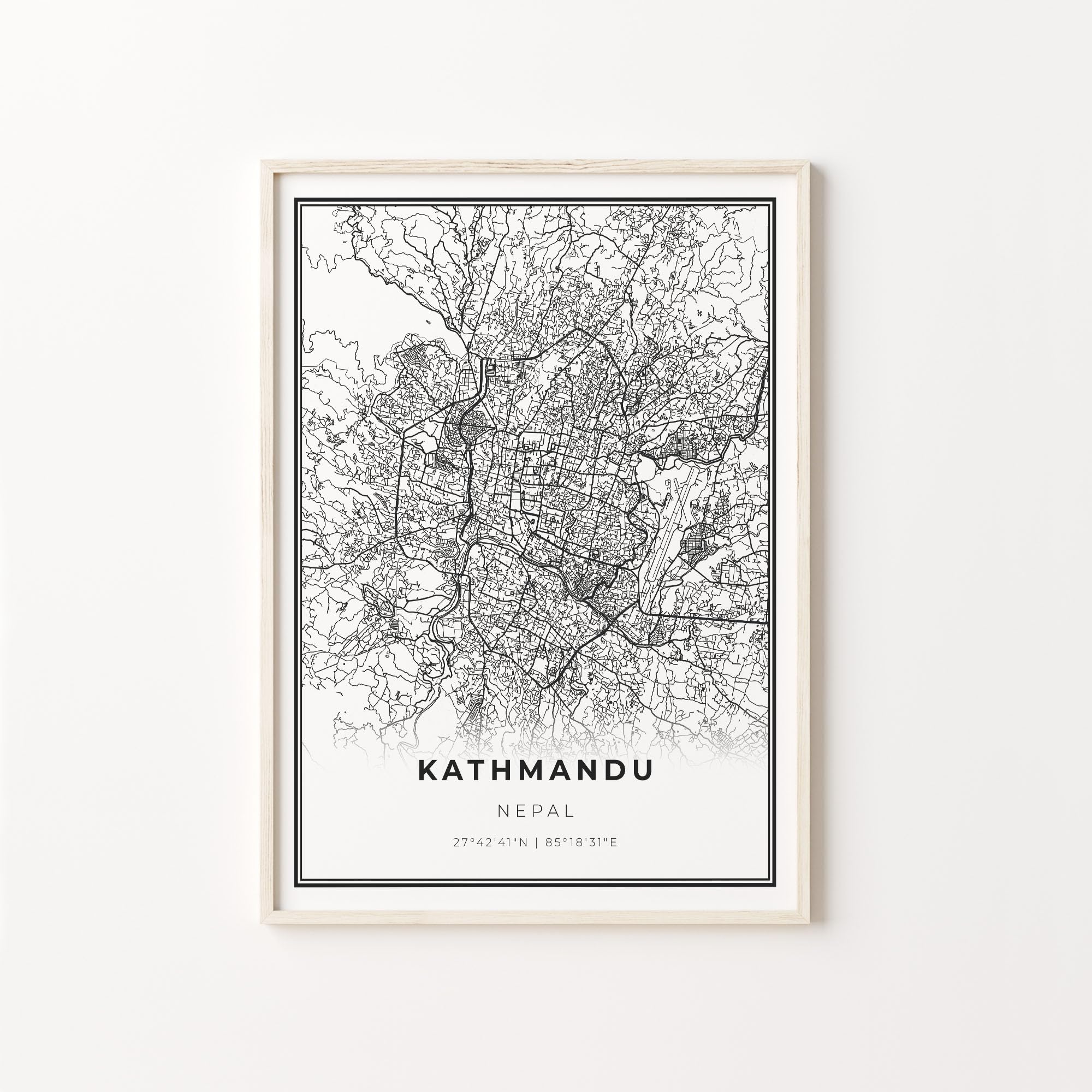 Artfield Kathmandu Print, City Map Art Poster, Nepal, Wall Art Decor, Modern Black and White Style, Gift Best Friend